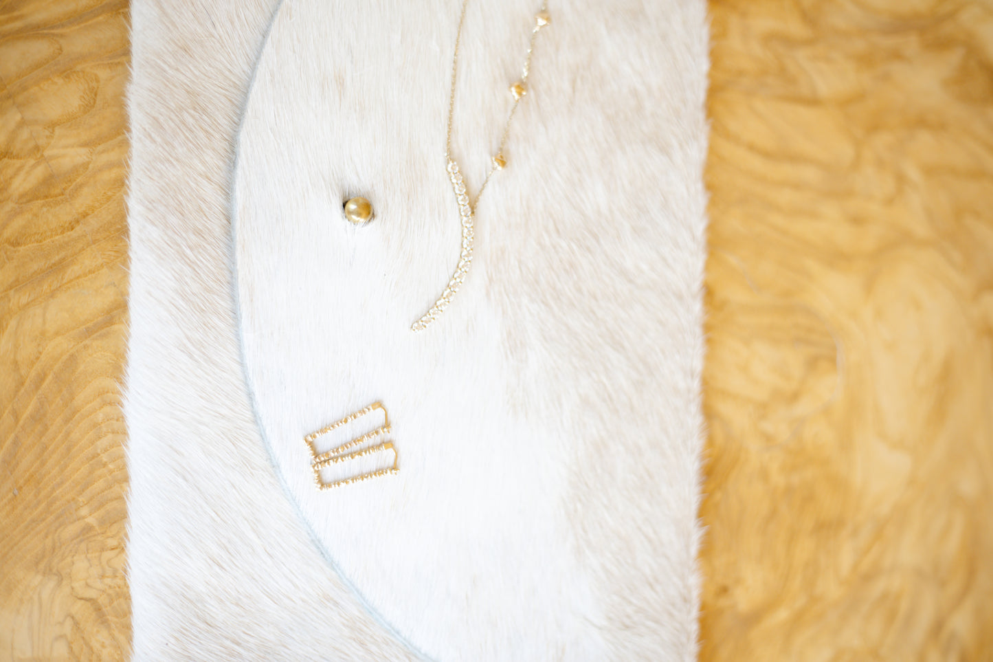 Close up 14 karat gold lab-grown diamond statement necklace by BlaireBe Jewelry
