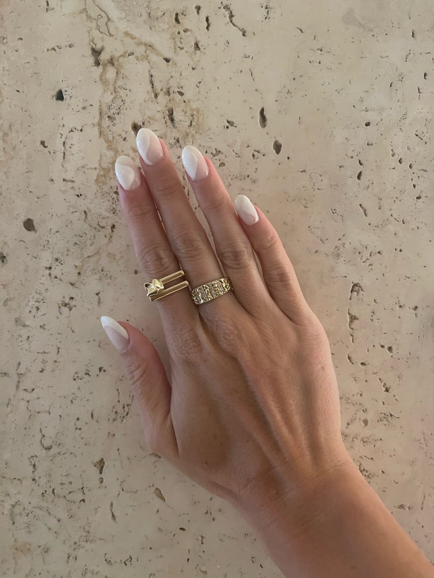 14 karat gold lab-grown diamond chunky vintage ring on model by BlaireBe Jewelry