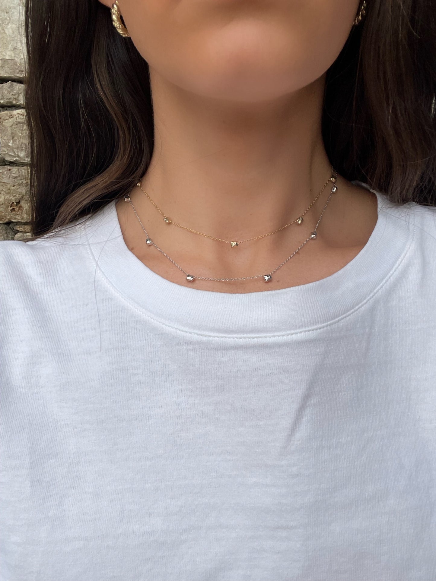 Close up 14 karat gold delicate nugget necklace by BlaireBe Jewelry