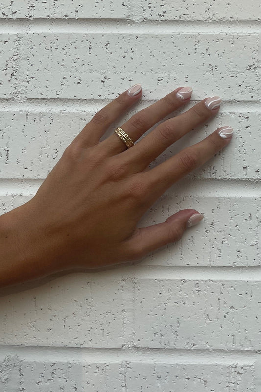 Side view 14 karat gold textured band ring by BlaireBe Jewelry