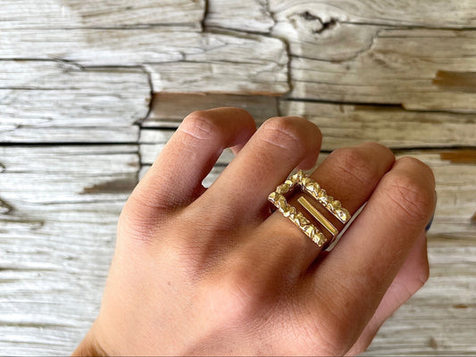 Close up 14 karat gold textured chunky ring by BlaireBe Jewelry
