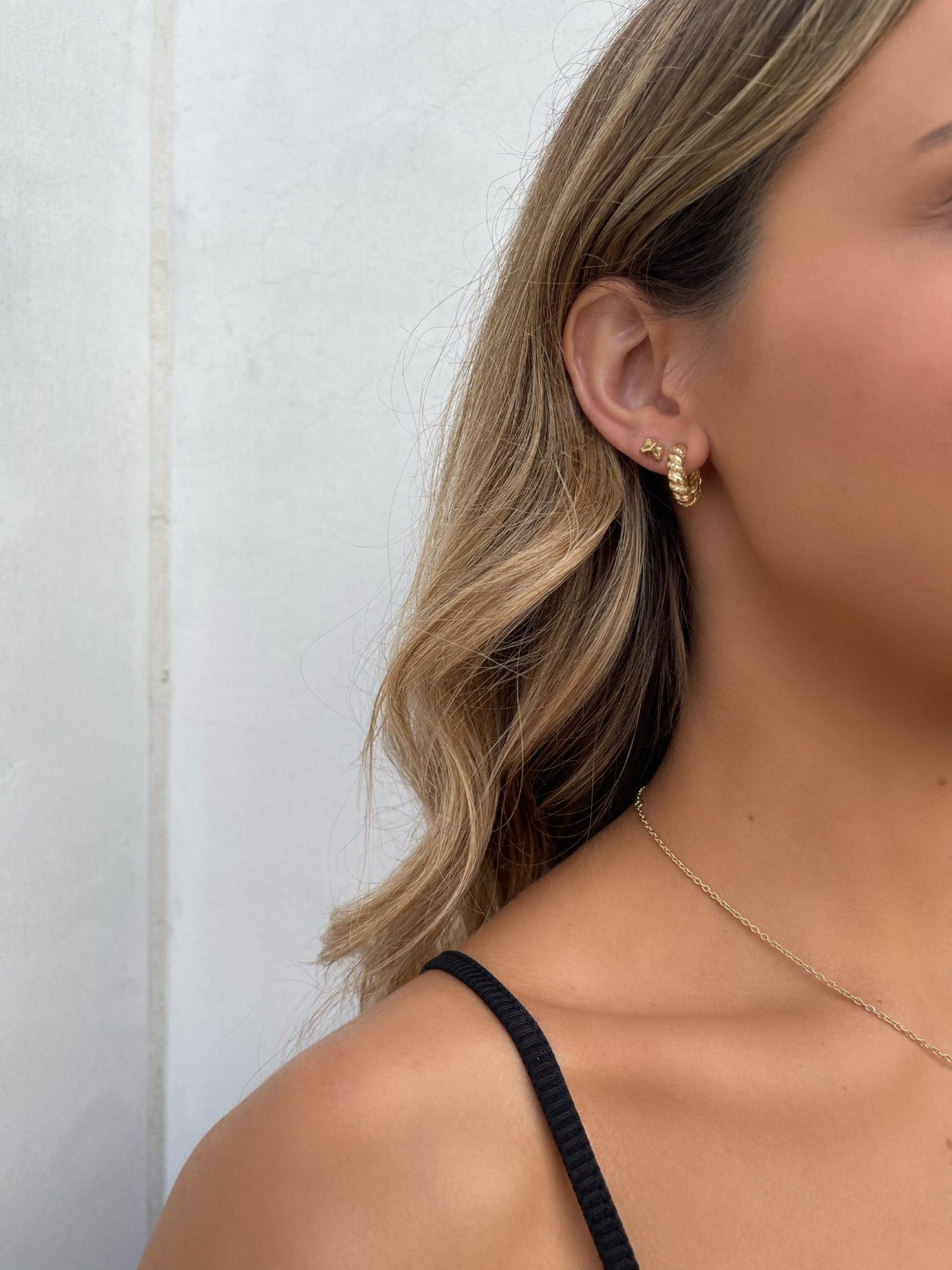 Close up 14 karat gold vintage hoops by BlaireBe Jewelry