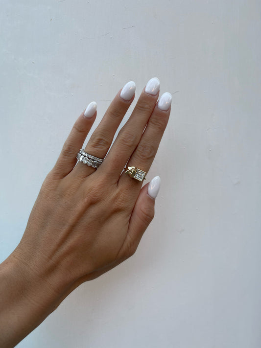 Close up 14 karat gold lab-grown square diamond ring by BlaireBe Jewelry