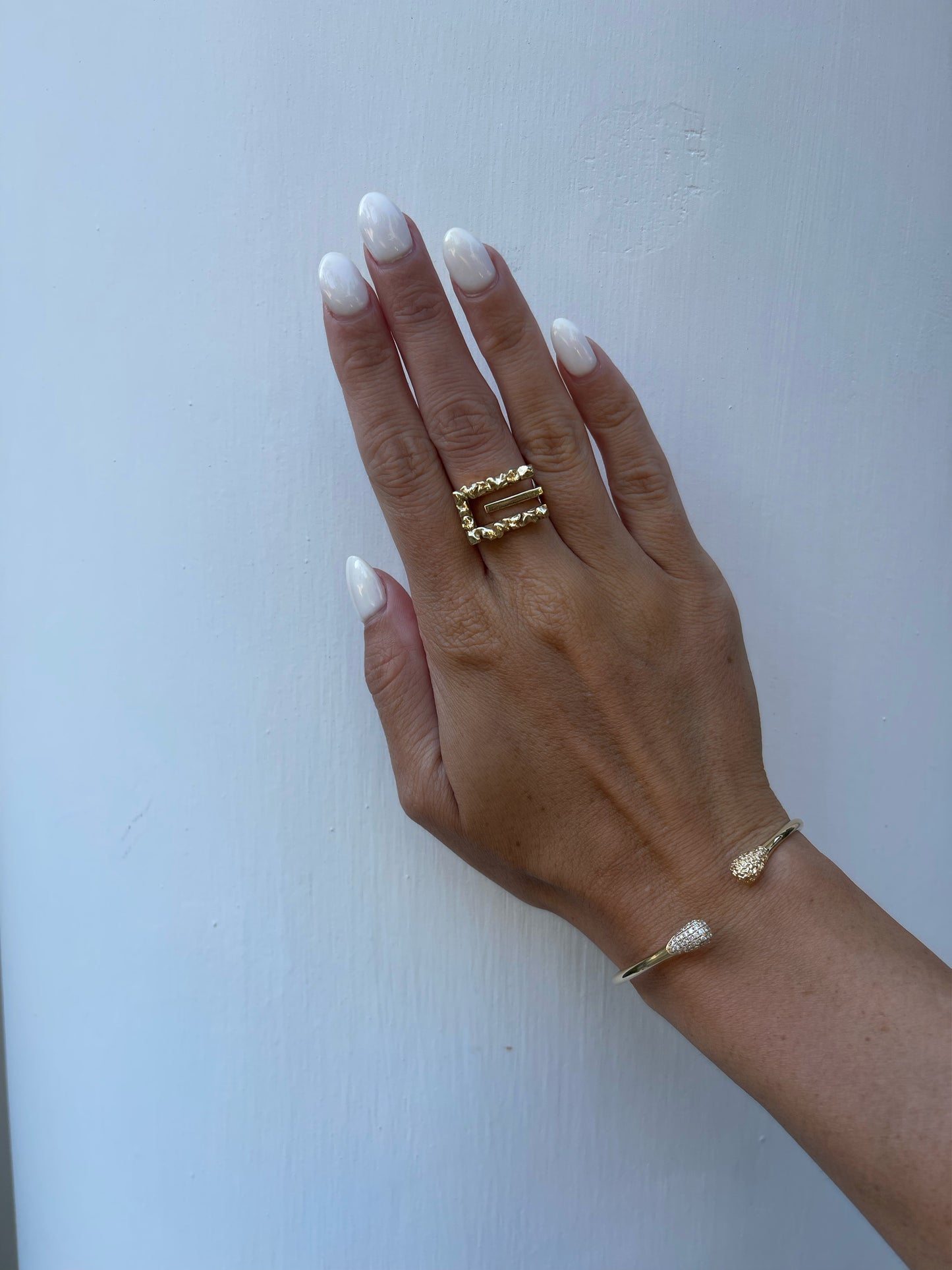 Front view 14 karat gold textured chunky ring by BlaireBe Jewelry