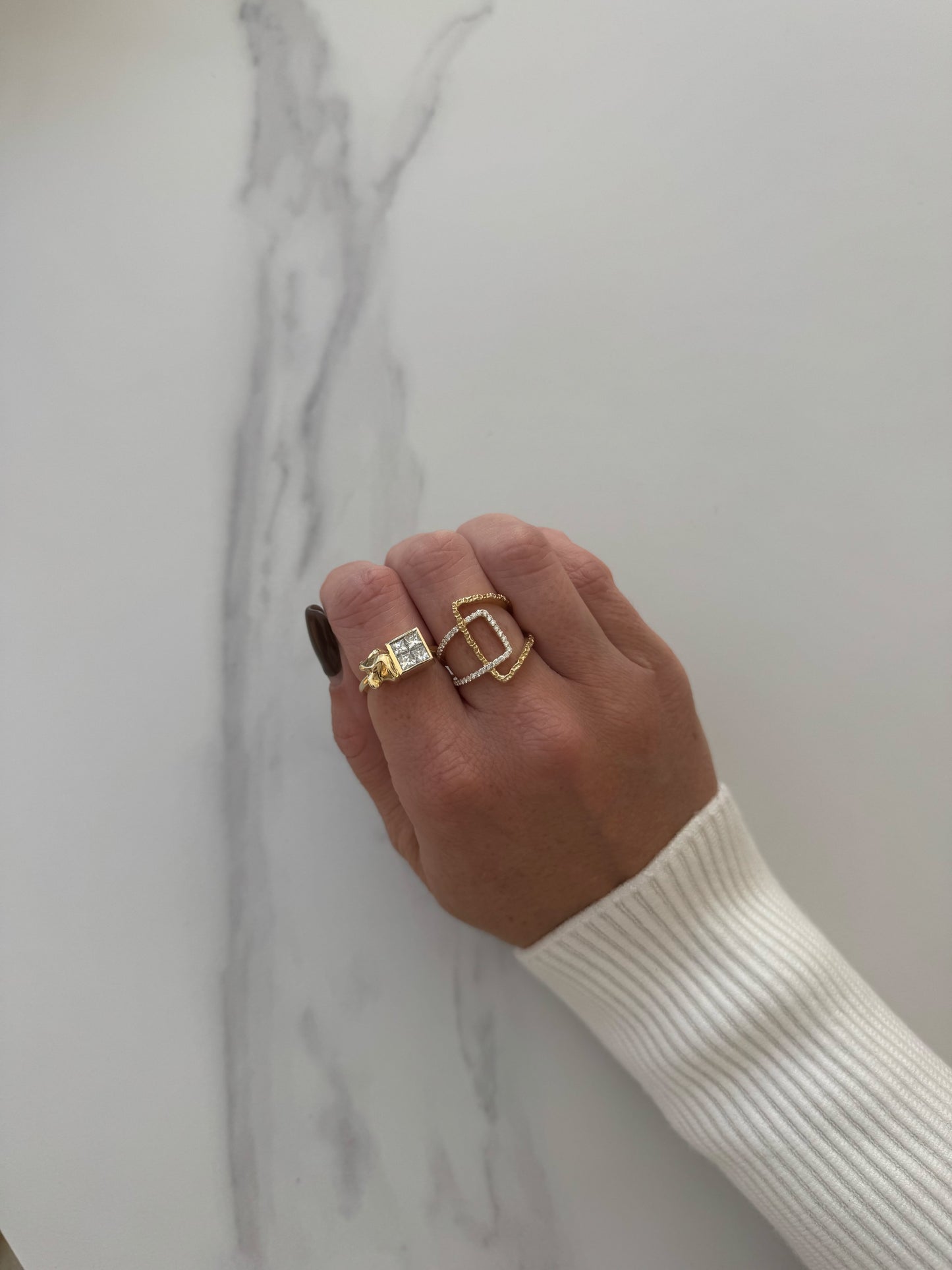 Detailed view 14 karat gold lab-grown diamond delicate statement ring by BlaireBe Jewelry