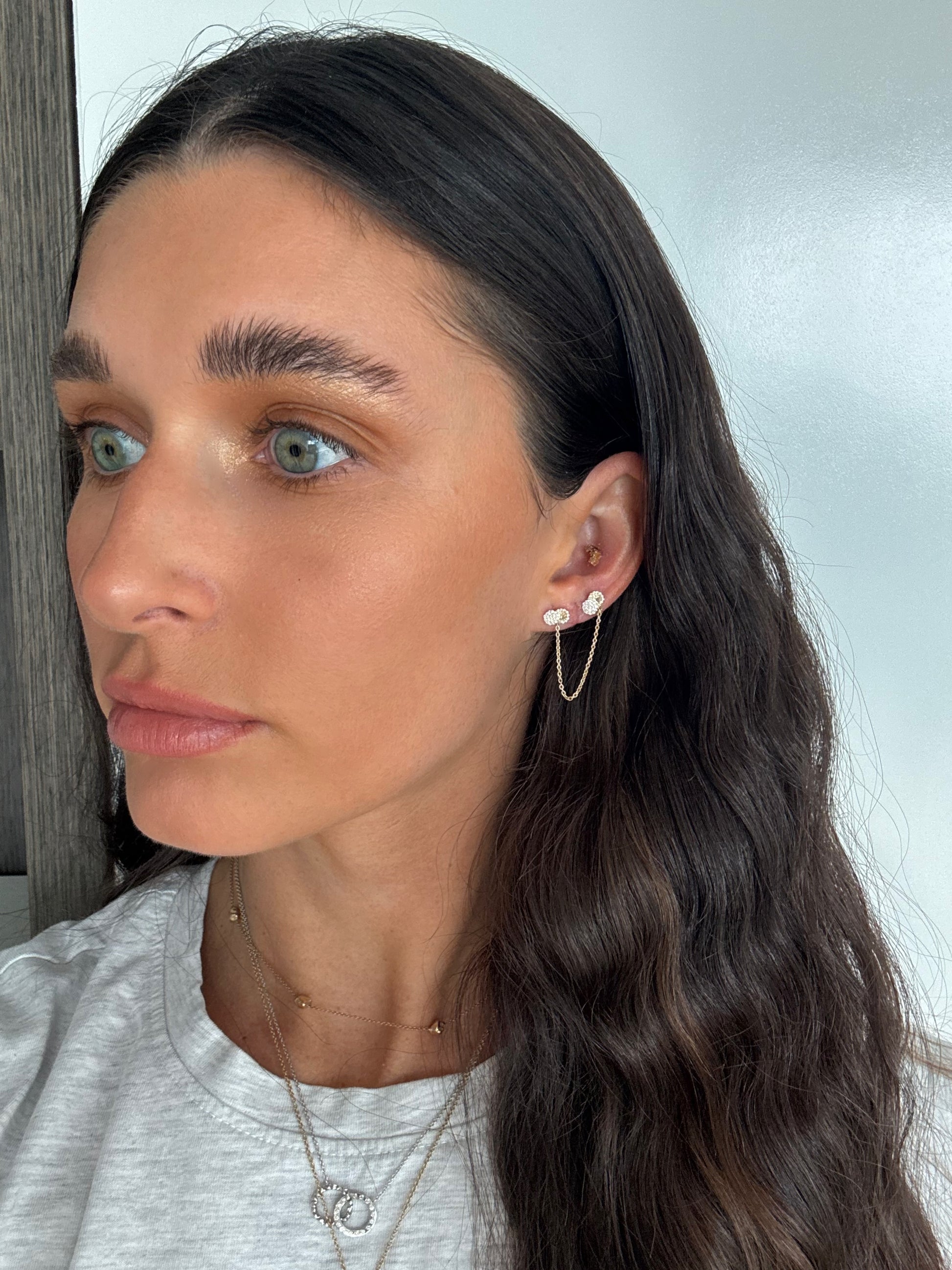 Side view of 14 karat gold lab-grown double post earring by BlaireBe Jewelry