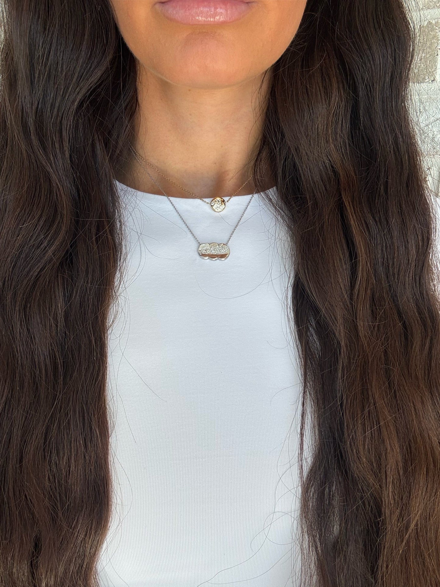 14 karat gold lab-grown diamond necklace worn on model by BlaireBe Jewelry