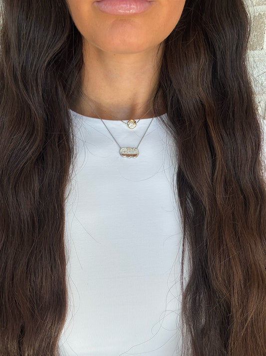 14 karat gold lab-grown diamond necklace worn on model by BlaireBe Jewelry