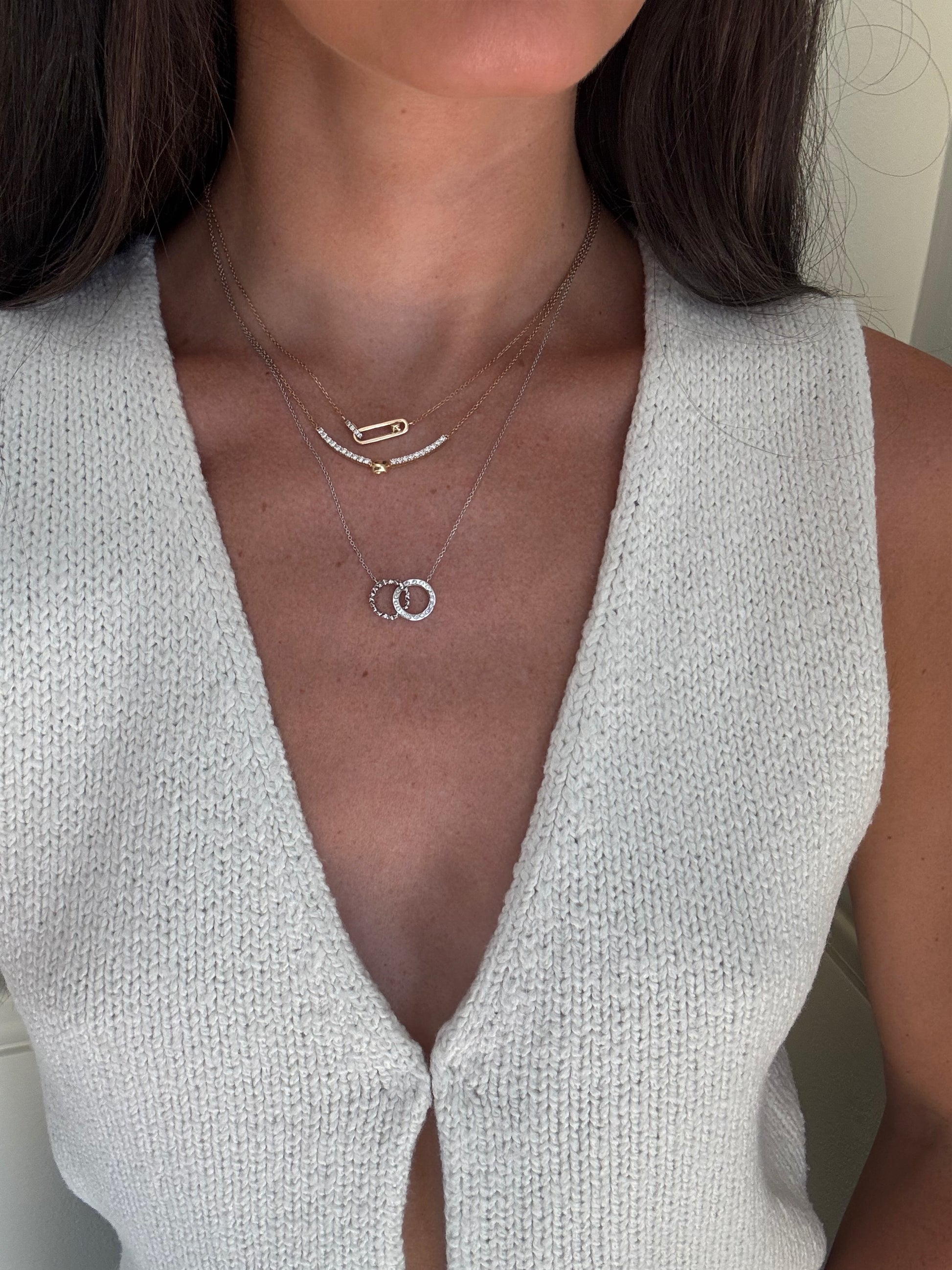 Detail shot 14 karat gold lab-grown diamond circles necklace by BlaireBe Jewelry