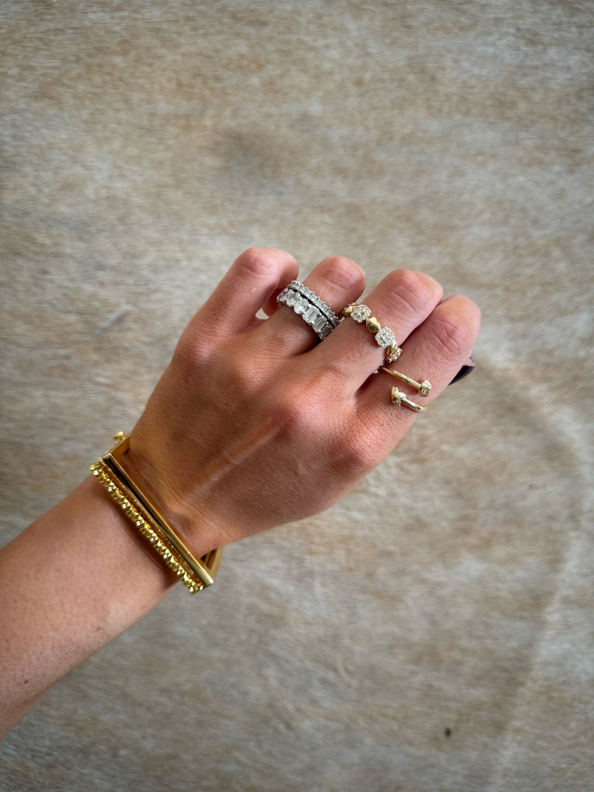 Detailed shot 14 karat gold lab-grown diamond band ring by BlaireBe Jewelry