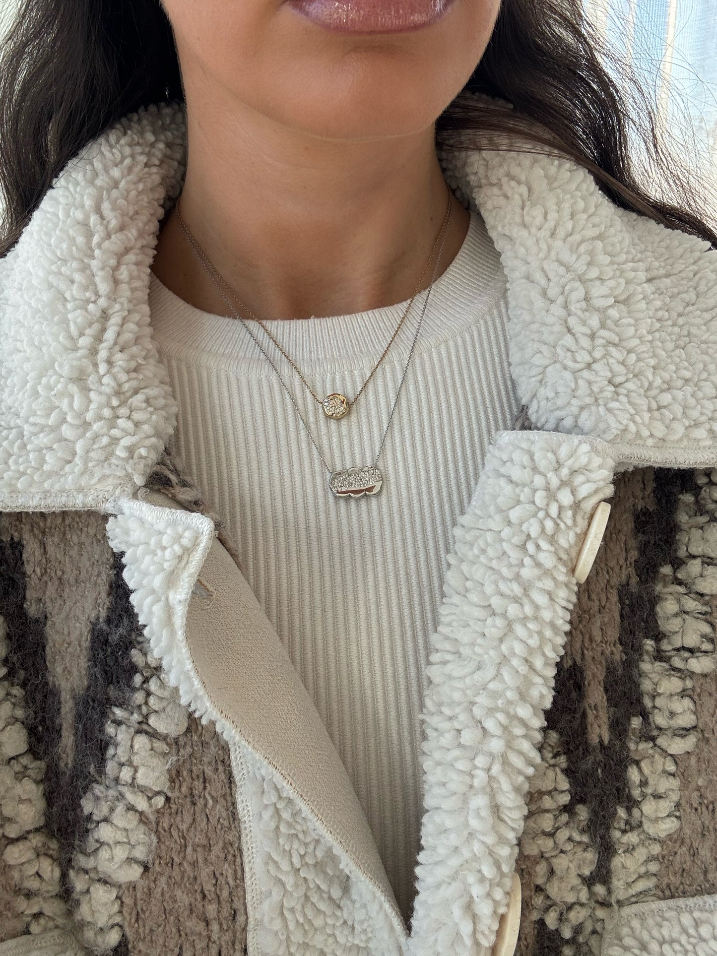 Close up detail of 14 karat gold lab-grown diamond necklace by BlaireBe Jewelry
