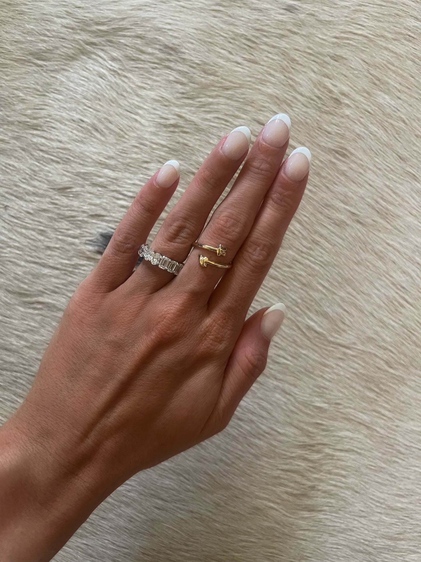 14 karat gold twist ring on model by BlaireBe Jewelry