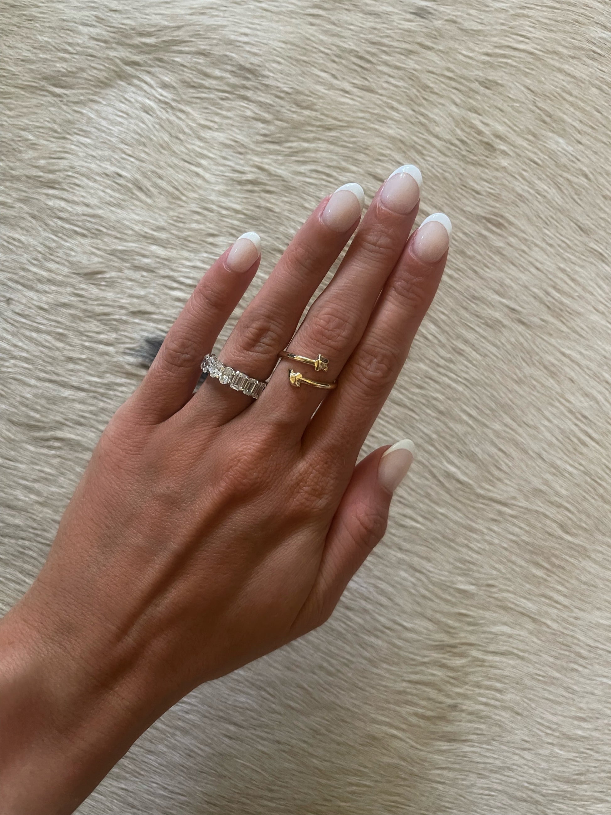 14 karat gold twist ring on model by BlaireBe Jewelry