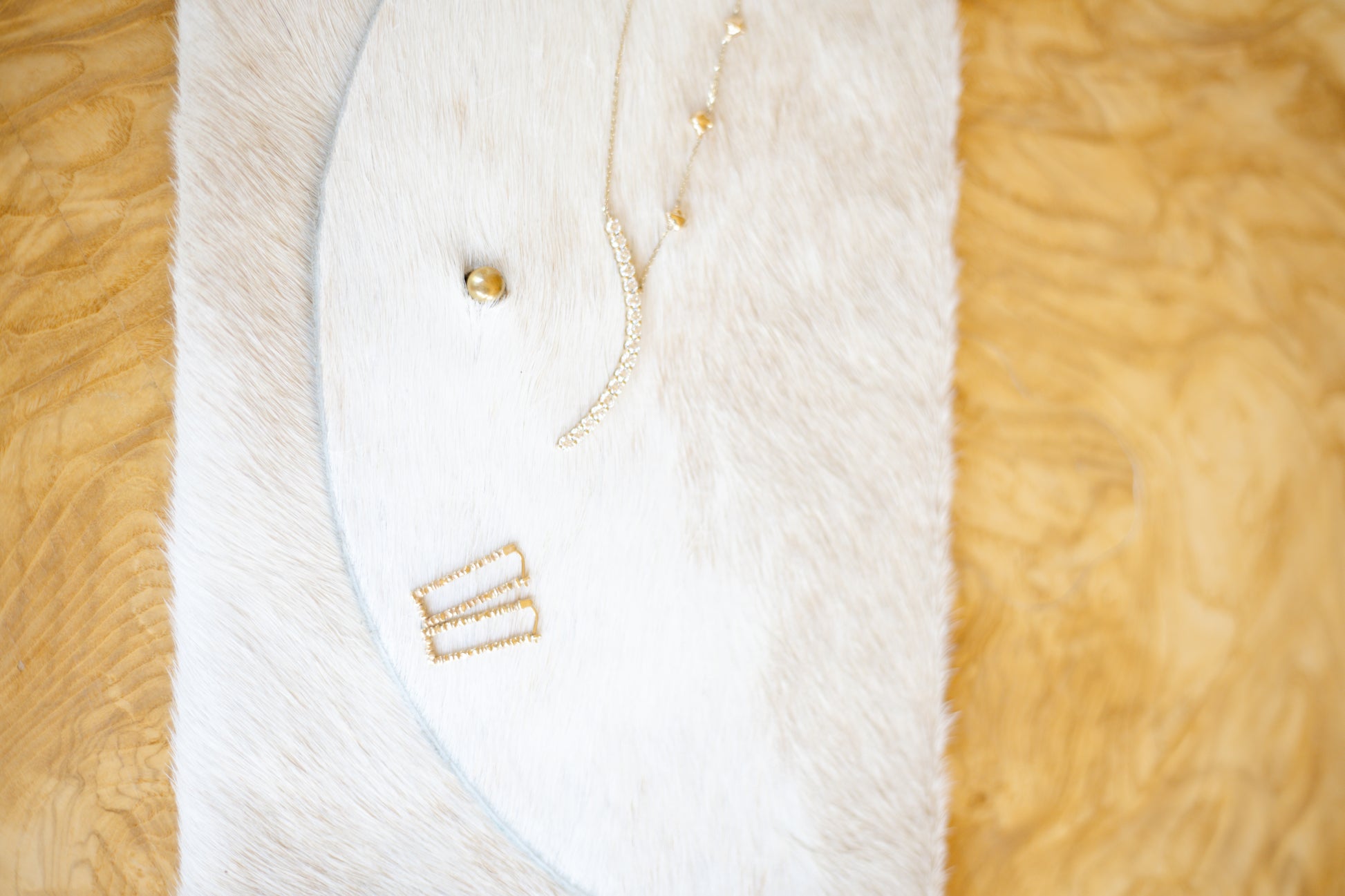 Close up 14 karat gold lab-grown diamond statement necklace by BlaireBe Jewelry