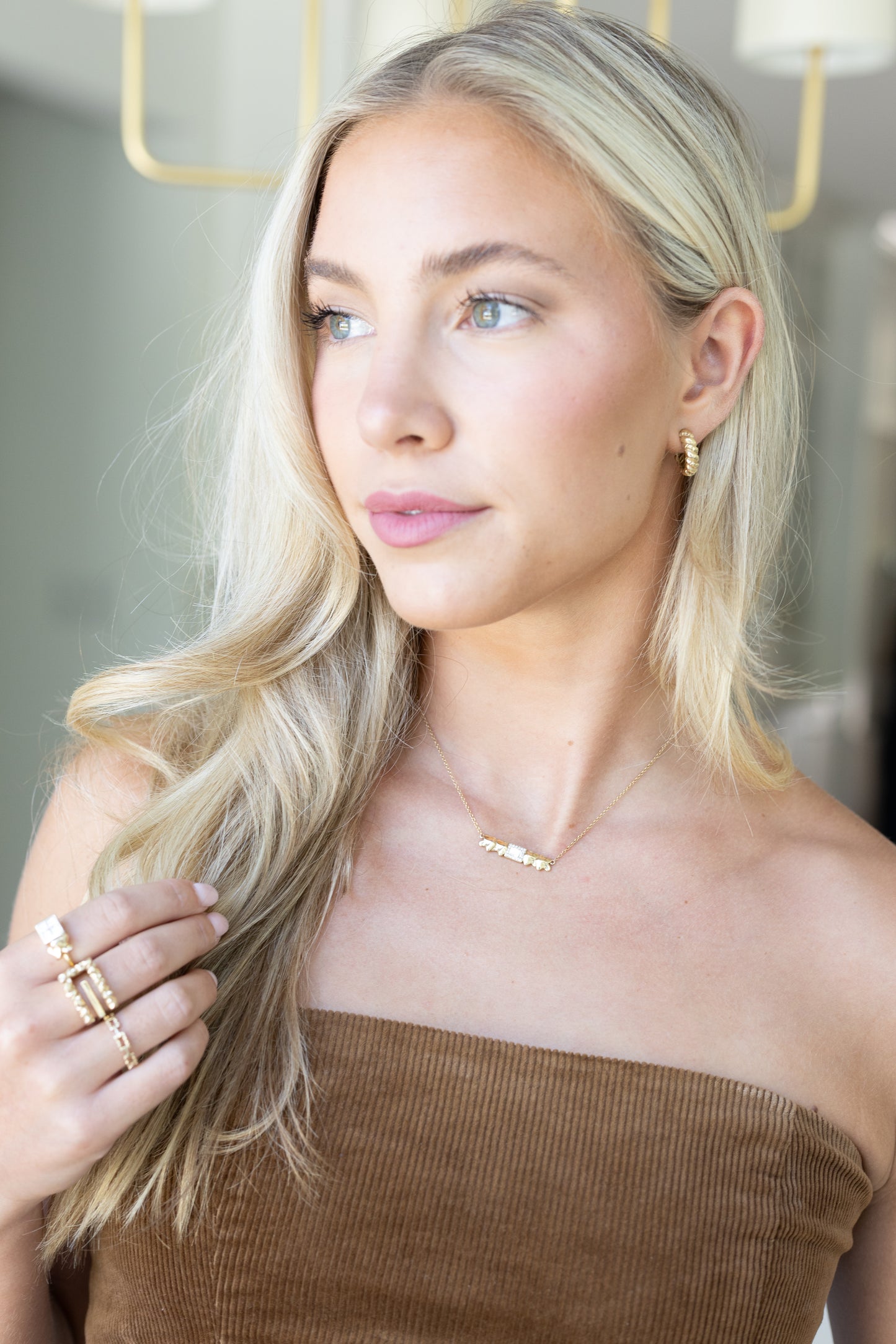 14 karat gold lab-grown diamond nugget bar necklace by BlaireBe Jewelry