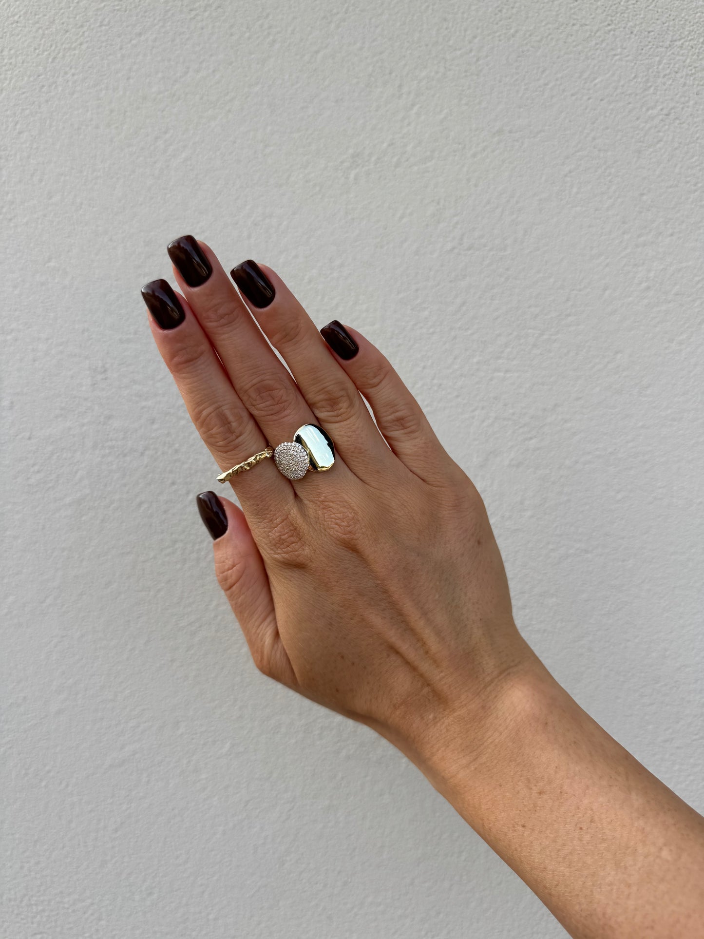 Close up detail of 14 karat gold lab-grown diamond ring by BlaireBe Jewelry