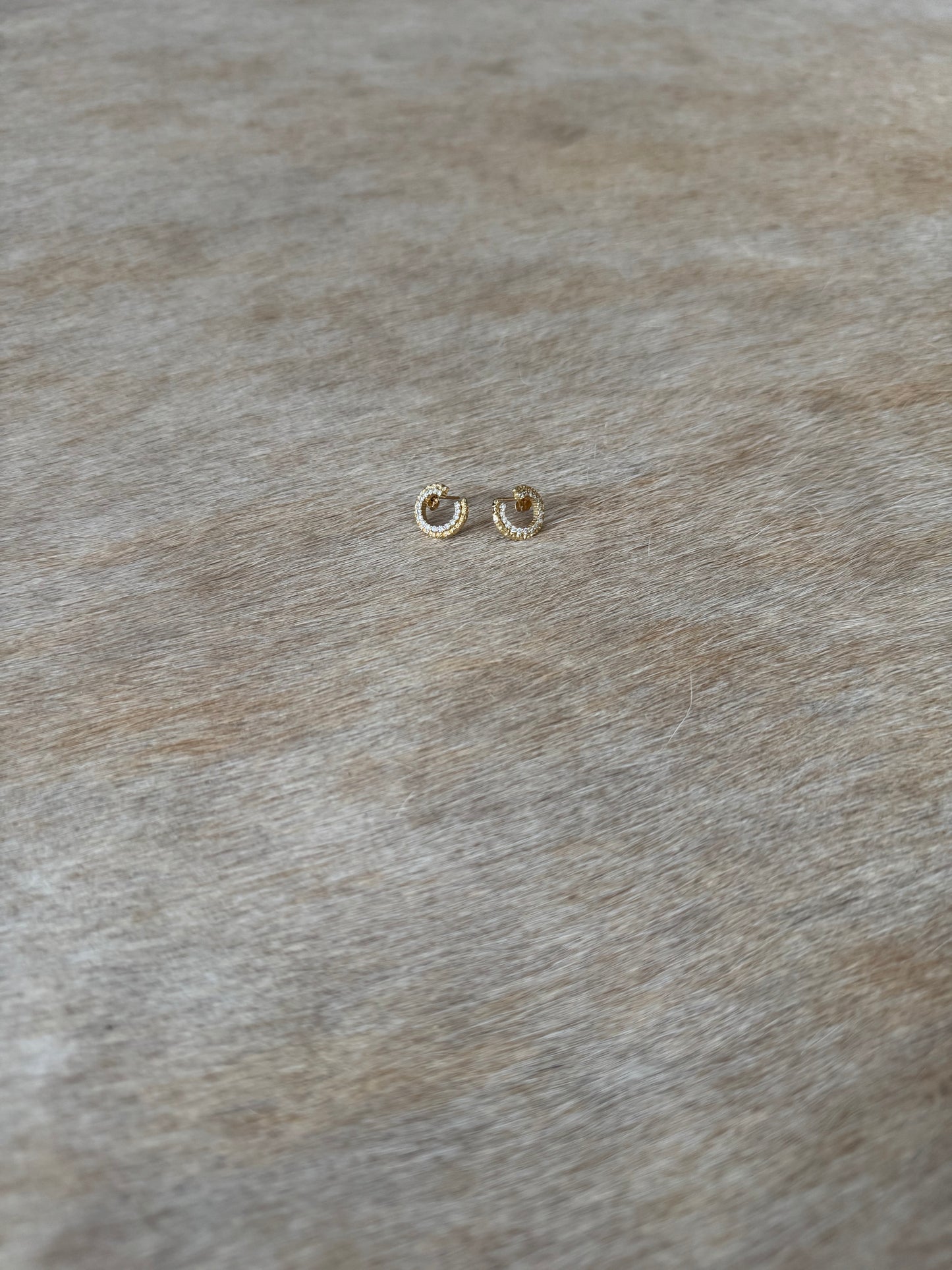Detailed view 14 karat gold lab-grown diamond half circle earrings by BlaireBe Jewelry