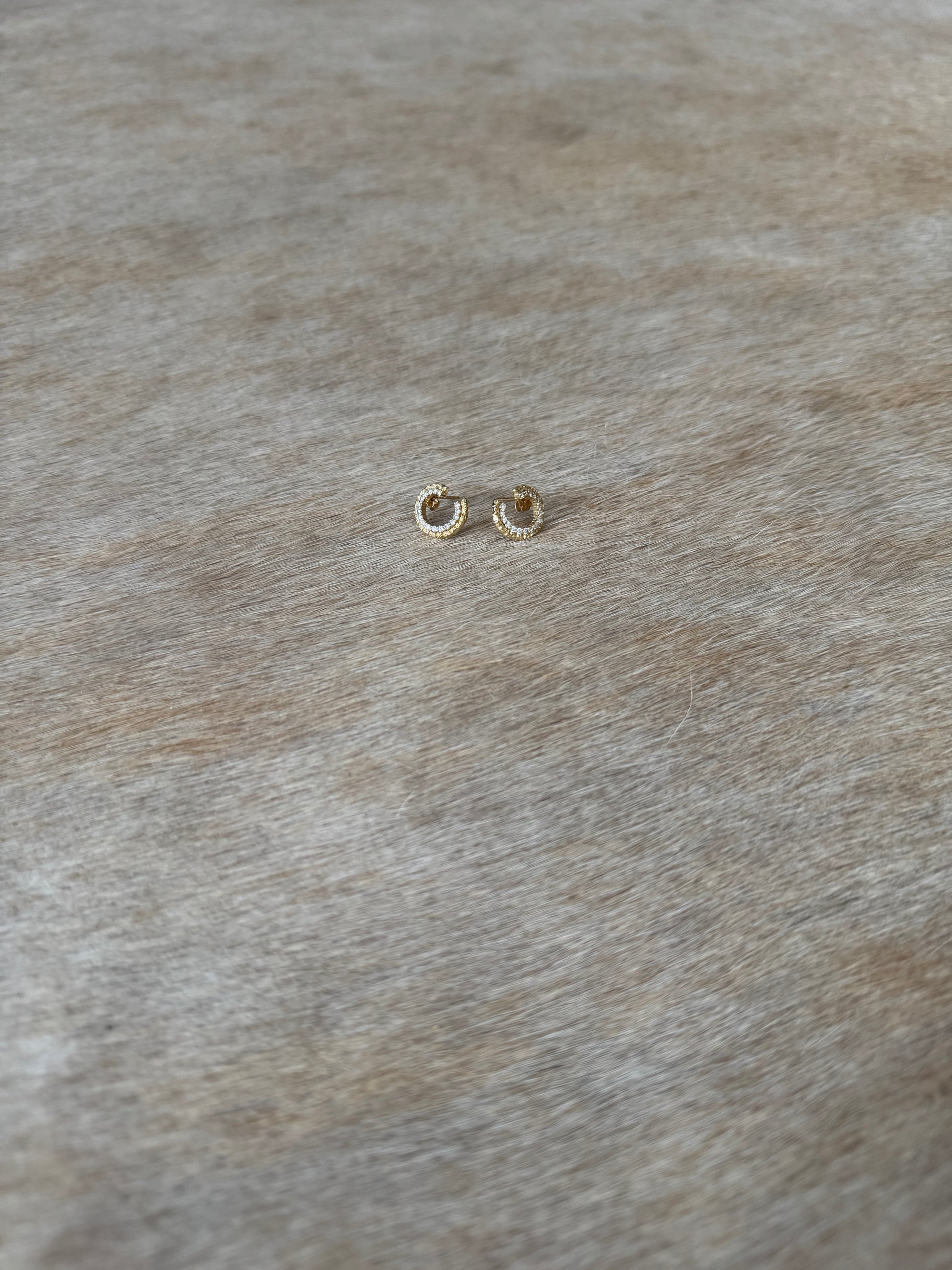 Detailed view 14 karat gold lab-grown diamond half circle earrings by BlaireBe Jewelry