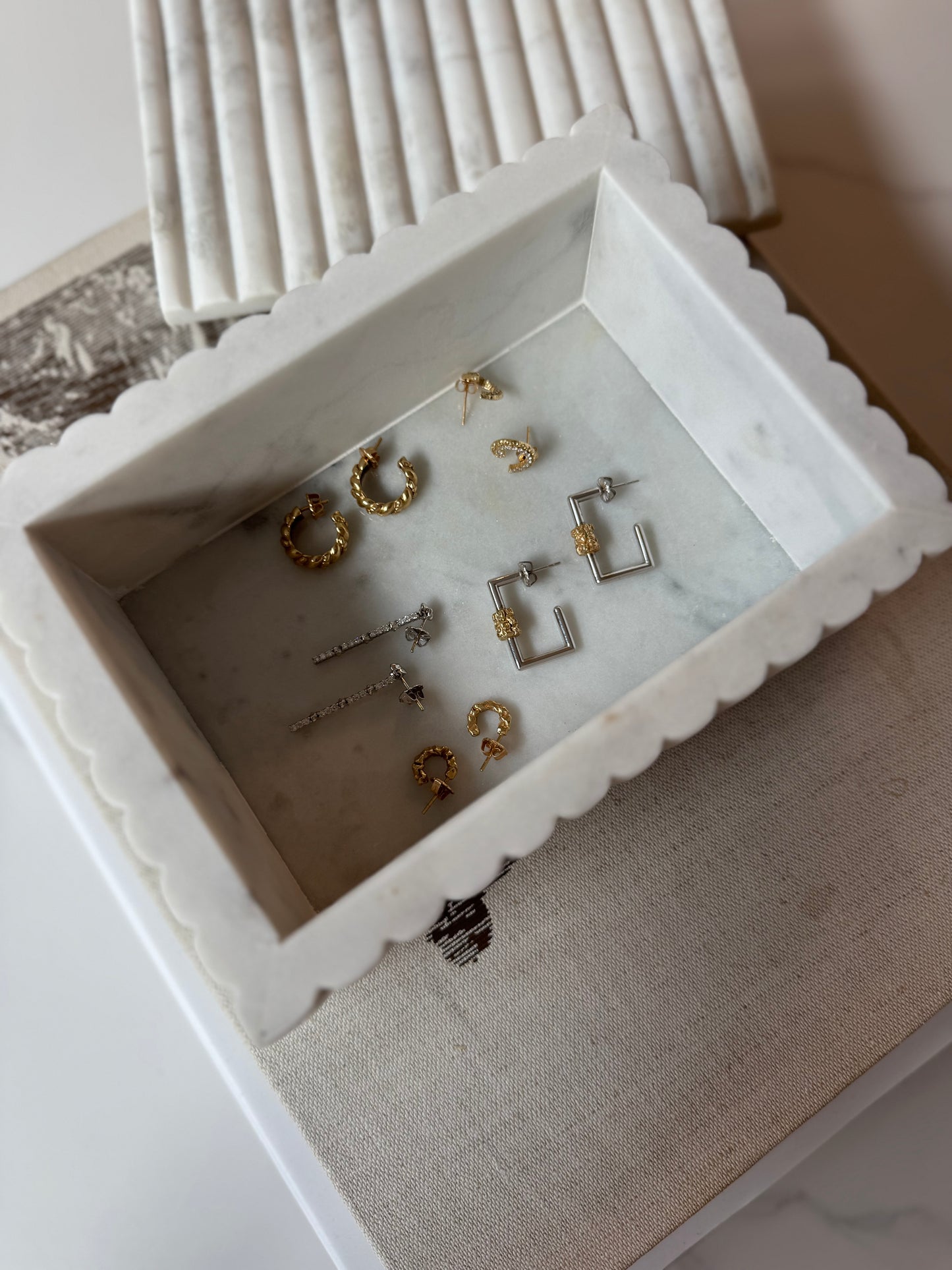 Detailed 14 karat gold lab-grown diamond dangle earrings by BlaireBe Jewelry