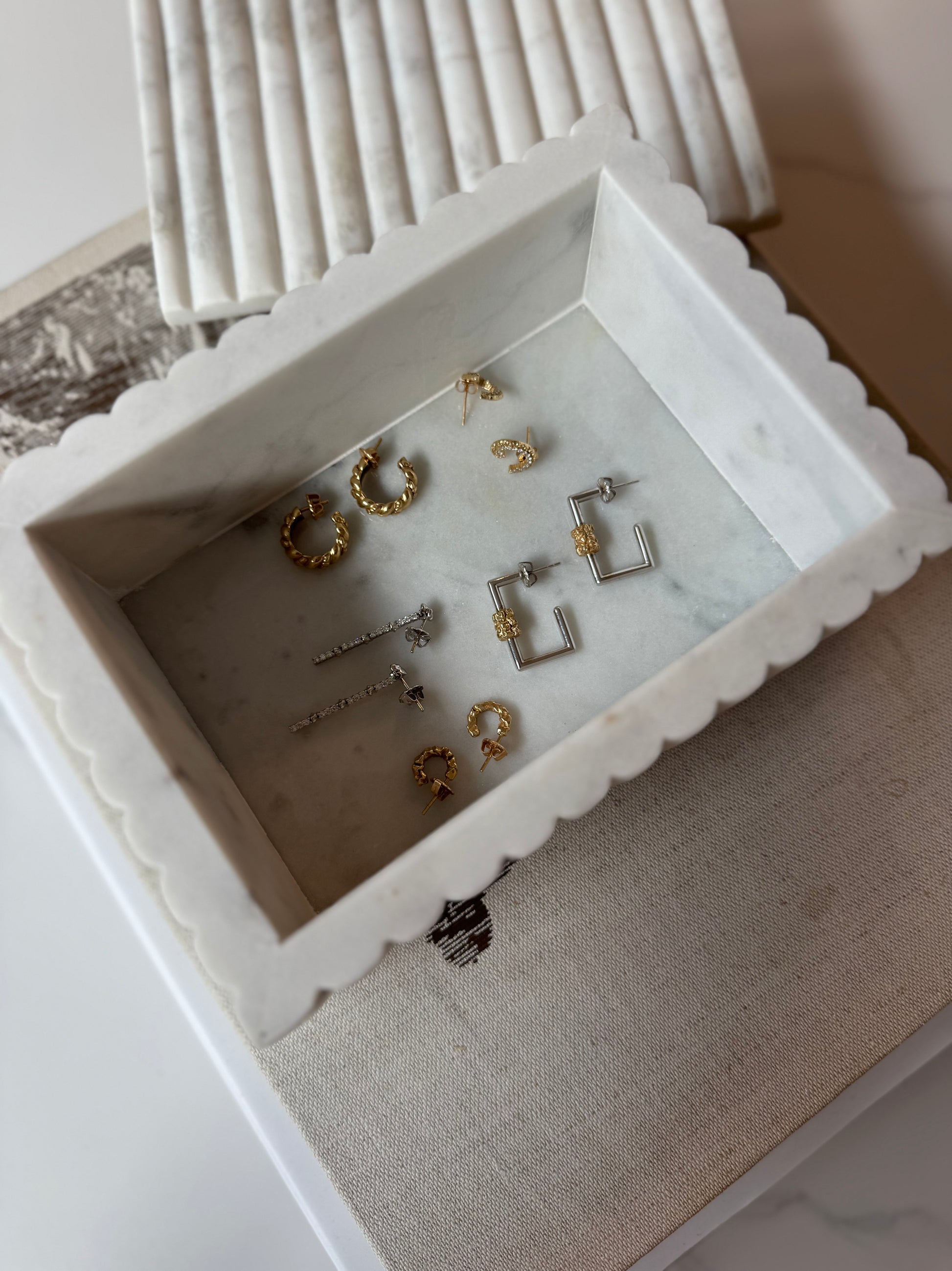 Detailed 14 karat gold lab-grown diamond dangle earrings by BlaireBe Jewelry