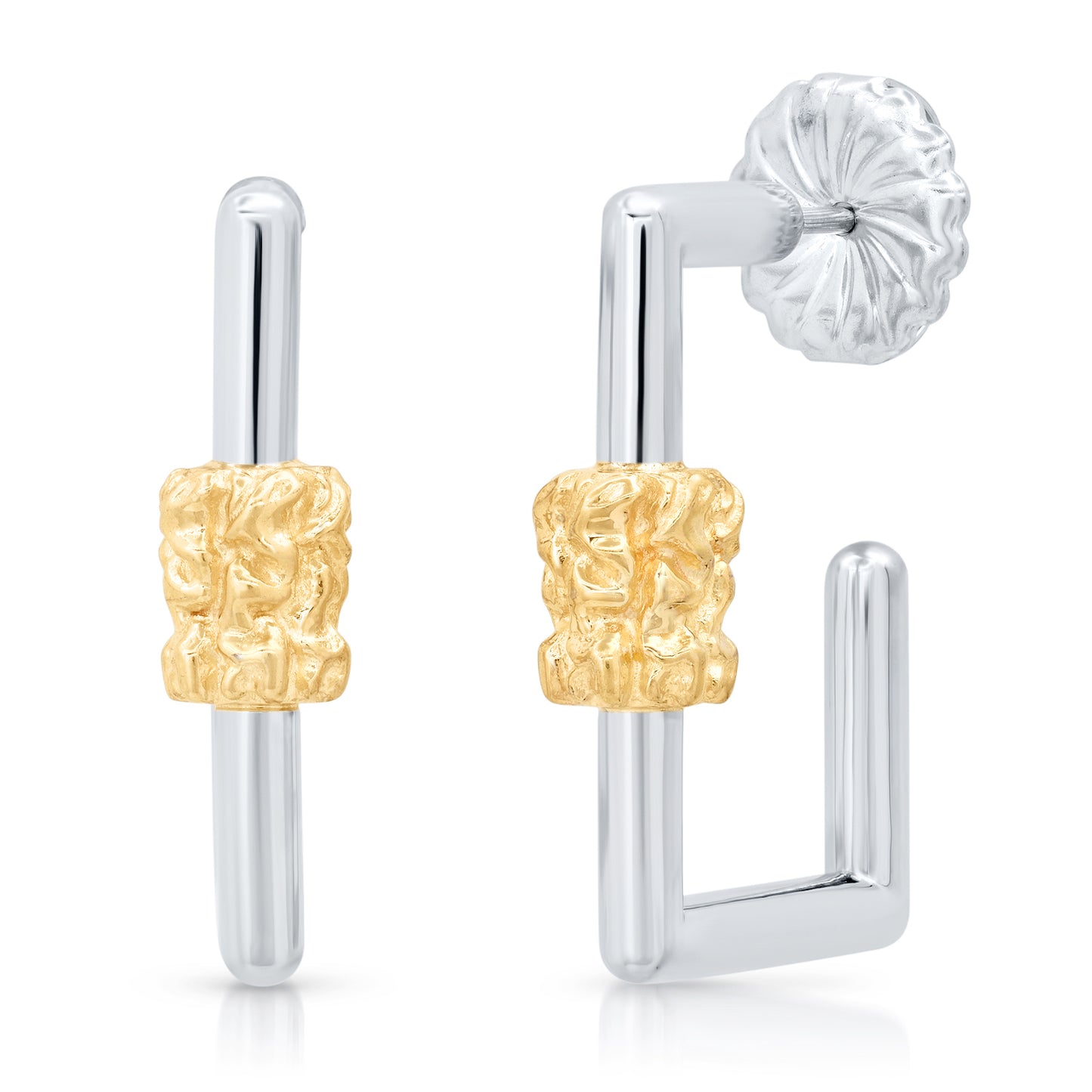 Eric earrings 14 karat gold lab-grown diamond square two toned earrings by BlaireBe Jewelry