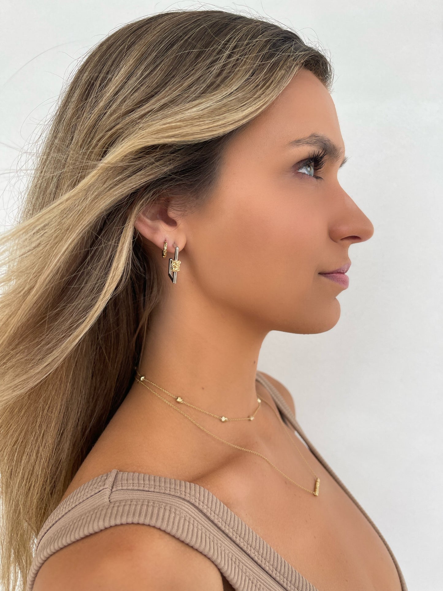 14 karat gold lab-grown diamond square two toned earrings by BlaireBe Jewelry