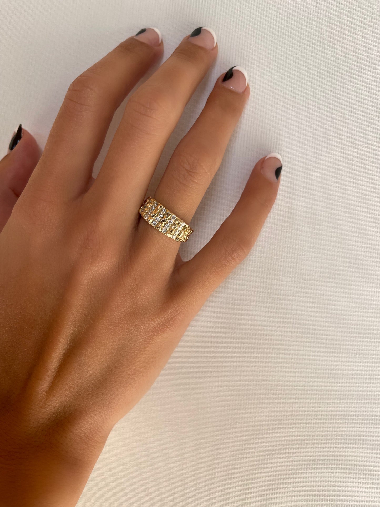 Close up 14 karat gold lab-grown diamond chunky vintage ring by BlaireBe Jewelry