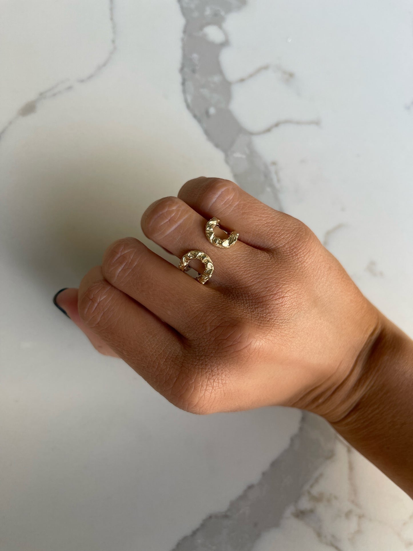 Close up 14 karat gold rounded ring by BlaireBe Jewelry